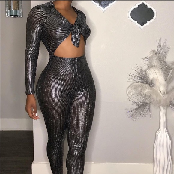Pants - black and silver jumpsuit